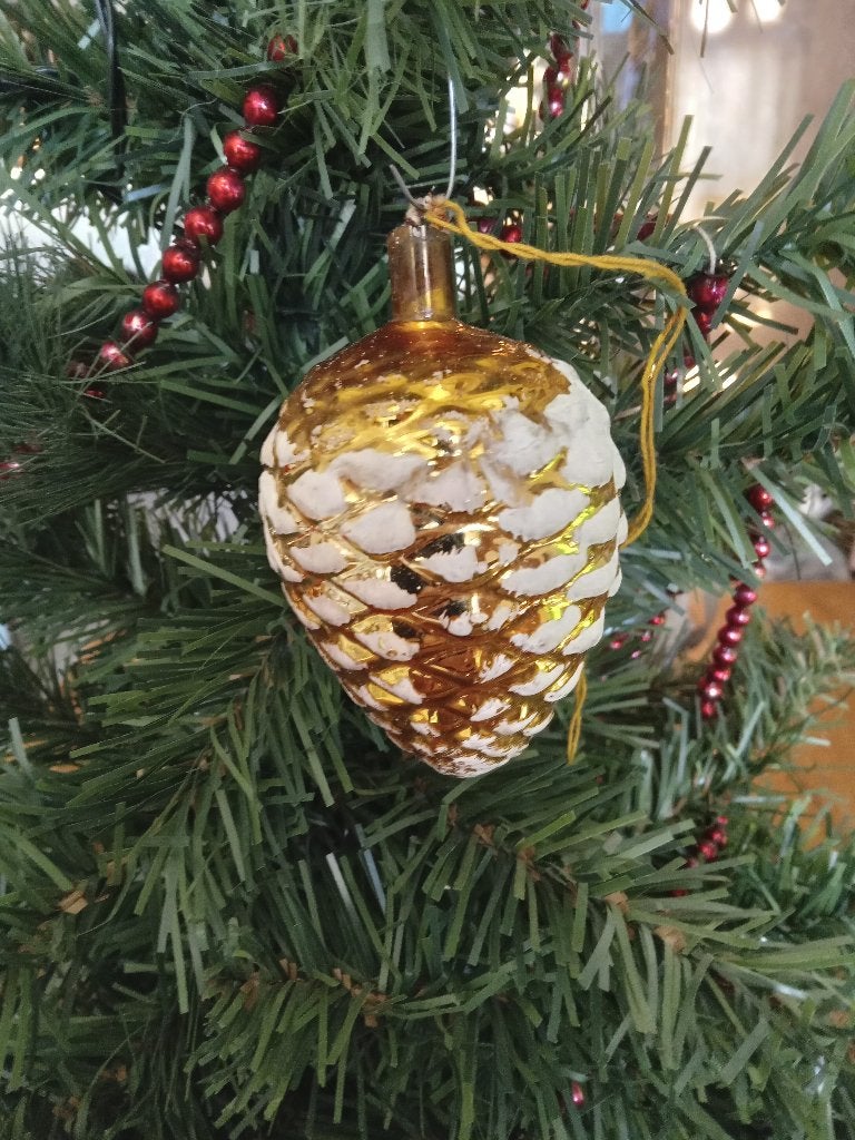 oude glazen kerstbal model oranje gesuikerde grotere denneap, Diversen, Kerst, Ophalen of Verzenden, Gebruikt