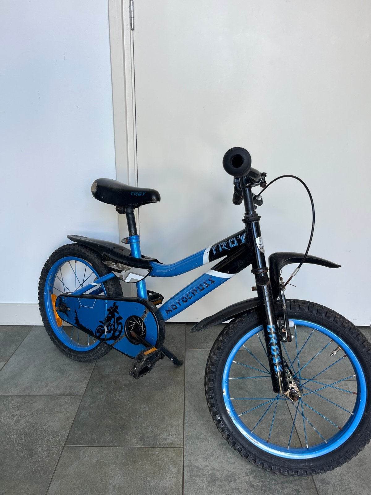 Sportieve Troy Motocross 16 inch kinderfiets, Ophalen, Gebruikt, Terugtraprem, 16 tot 20 inch