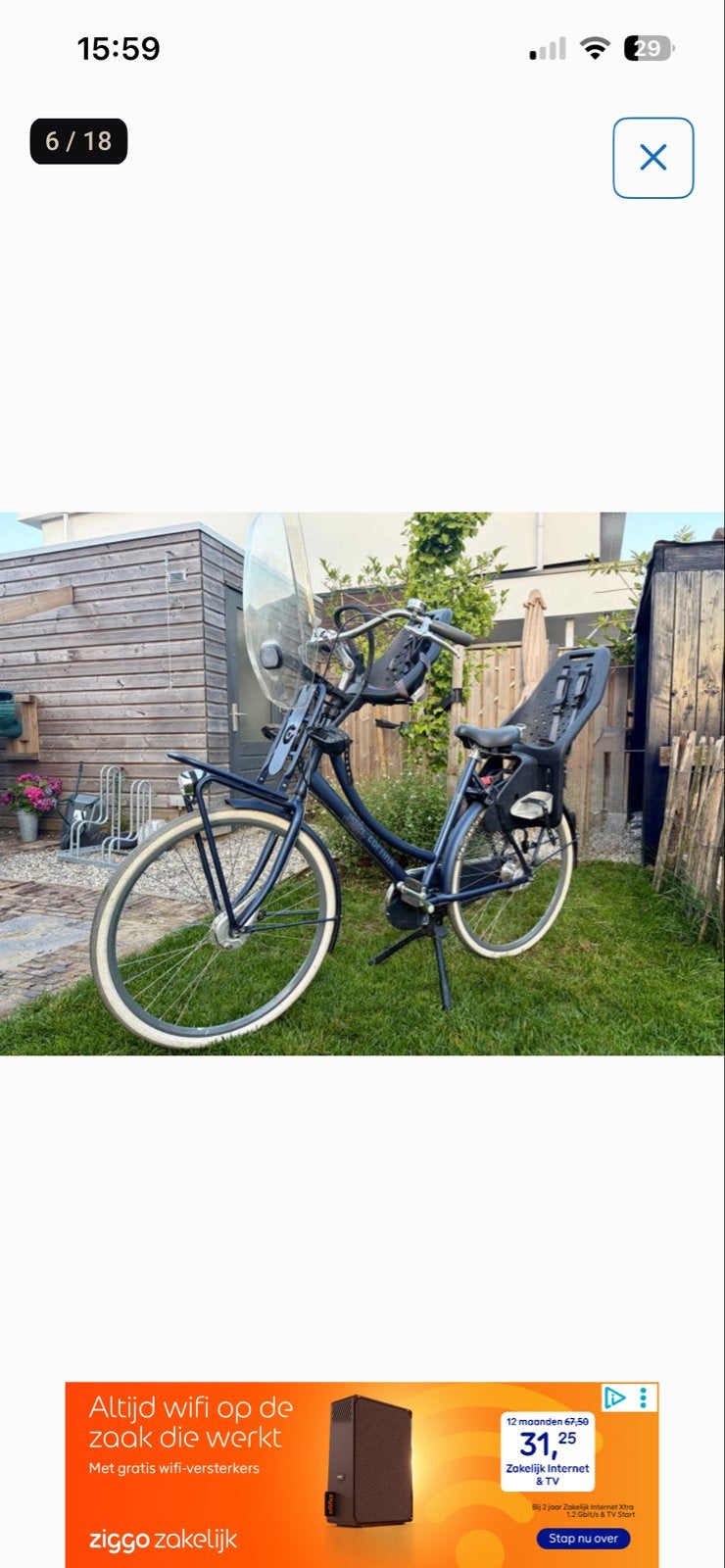 Damesfiets met kinderzitjes en windscherm Cortina, Terugtraprem, Ophalen, Overige merken, 53 tot 56 cm