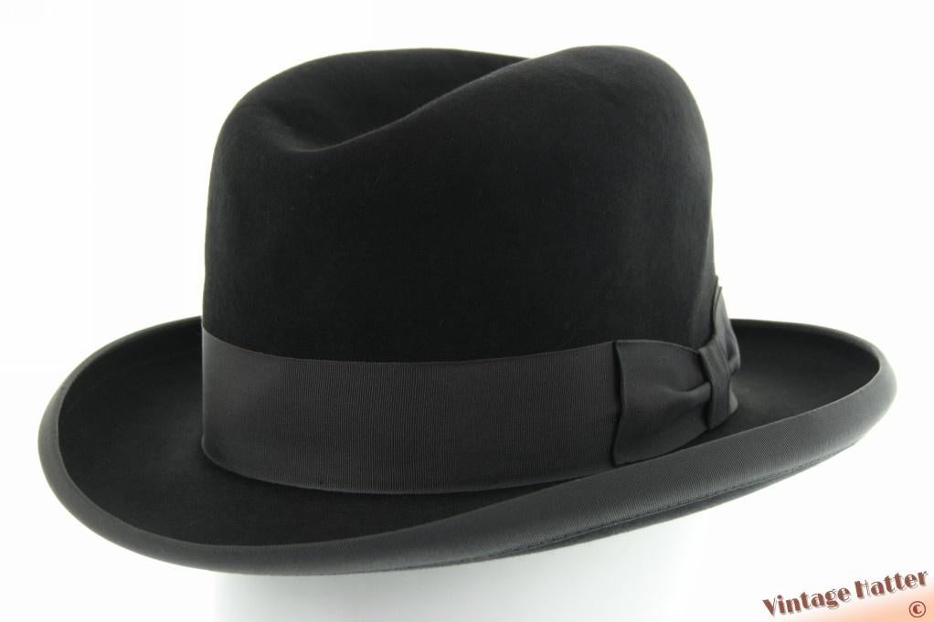 Vintage Gleufhoed Homburg hoed Palatin zwart vilt 56, Hoed, Palatin, Ophalen of Verzenden, 57 cm (M, 7⅛ inch) of minder