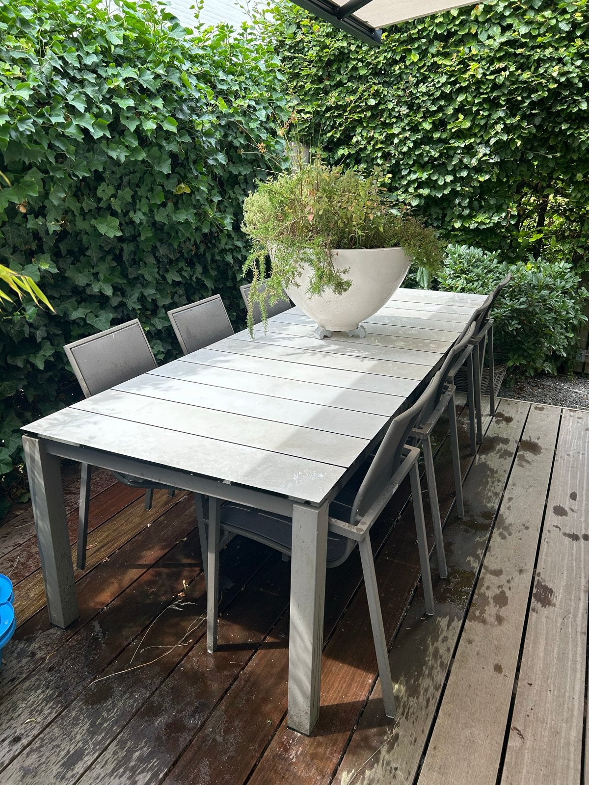 Fiore Tuinset met 8 stoelen - Aluminium en Textileen, Tuin en Terras, Ophalen, Gebruikt, Eettafel, Aluminium