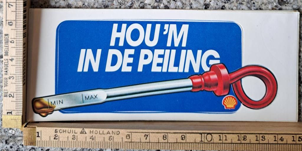 Vintage sticker hou'm in de peiling Shell benzinestation, Verzamelen, Ophalen of Verzenden