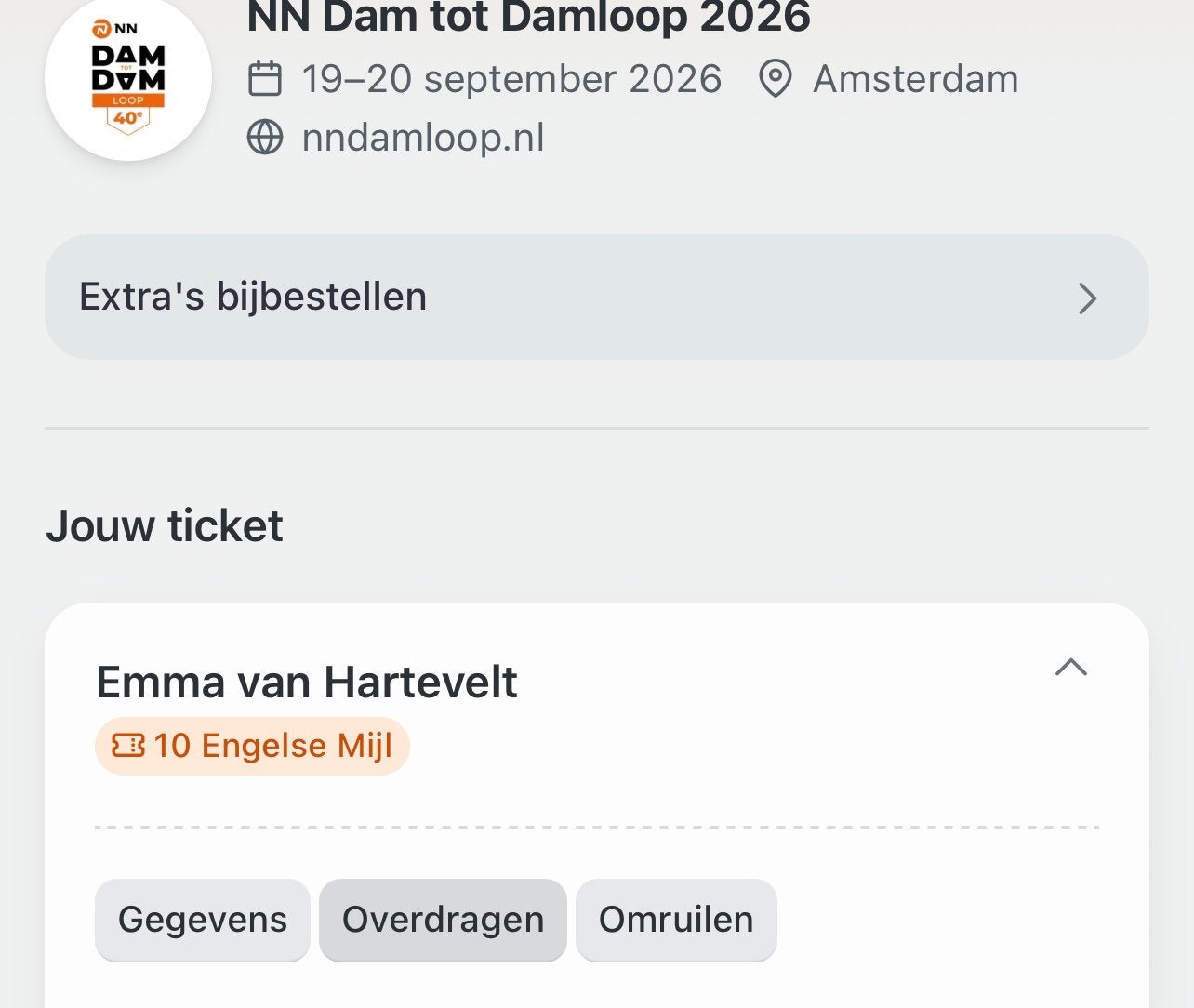 Startbewijs dam tot dam loop 2026 te koop, Eén persoon