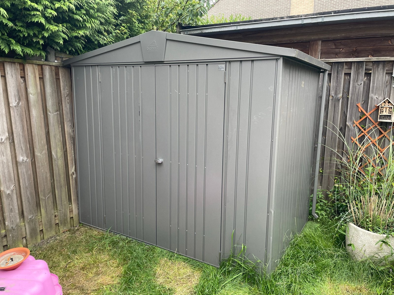 Biohort Metalen Tuinhuis Europa - grijs Metallic - 244x156cm, Tuin en Terras, Ophalen of Verzenden, Zo goed als nieuw, Metaal