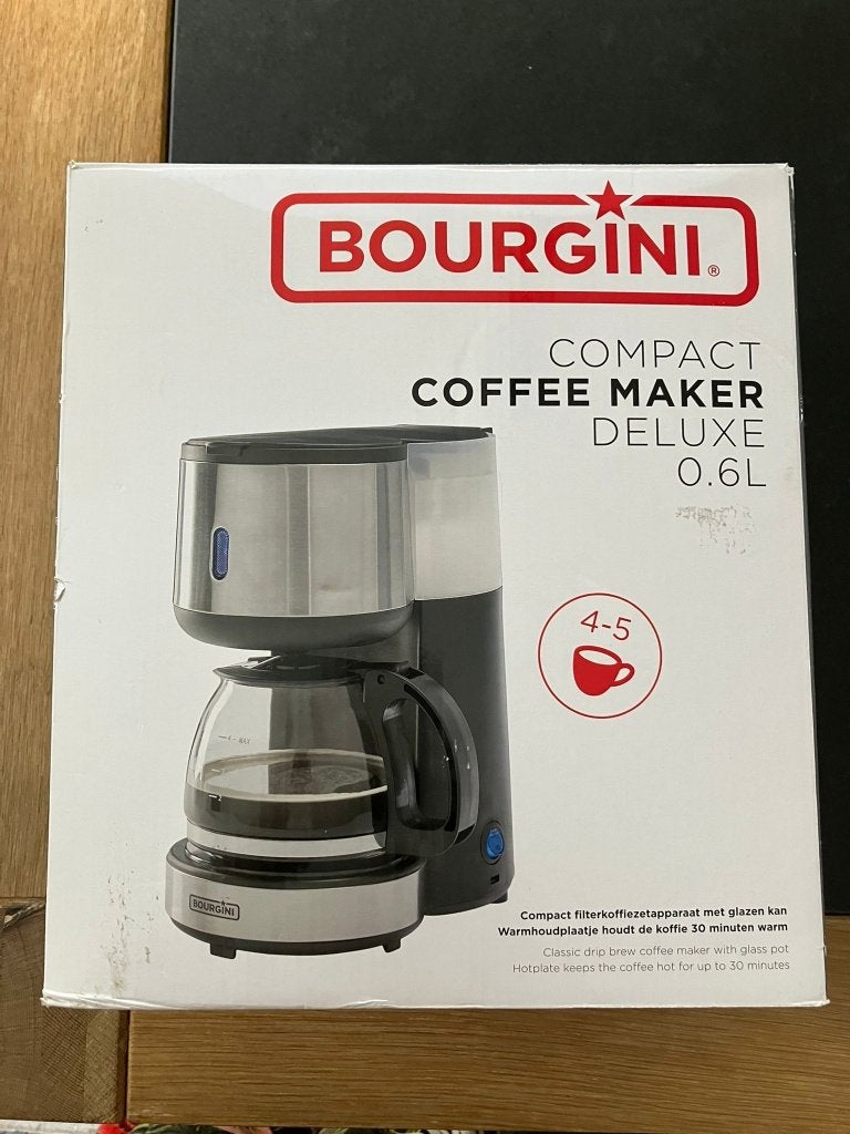Bourgini Compact Coffee Maker de luxe 0,6 liter 600 Watt, Gemalen koffie, Ophalen of Verzenden, 2 tot 4 kopjes, Koffiemachine