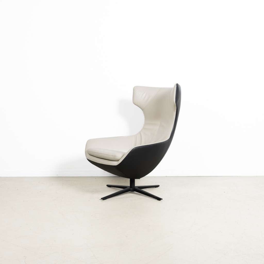 2x Leolux Caruzzo Fauteuil Wit/Zwart Leer, Huis en Inrichting, Fauteuils, Niet ingevuld, Niet ingevuld, 75 tot 100 cm, Zo goed als nieuw