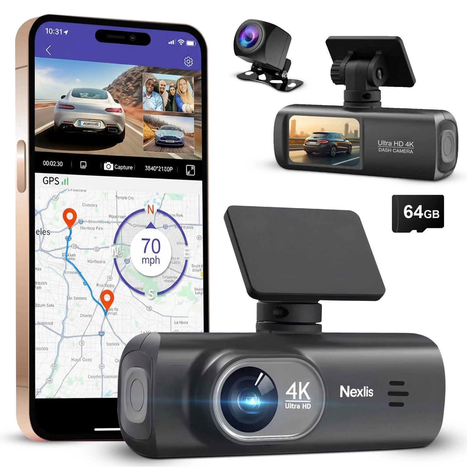 Nieuw in doos! Nexlis Dashcam - 64GB sd card, Ophalen of Verzenden, Zo goed als nieuw