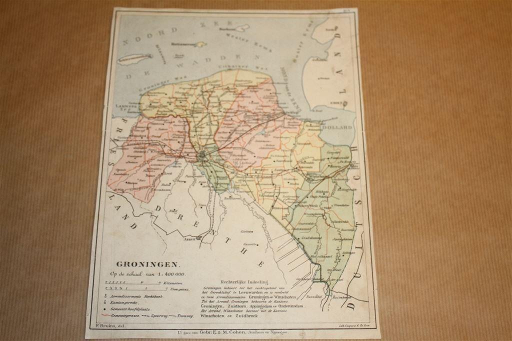 Antieke provinciekaart - Groningen - Bruins 1895 !!, Gelezen, Ophalen of Verzenden, Landkaart, 1800 tot 2000