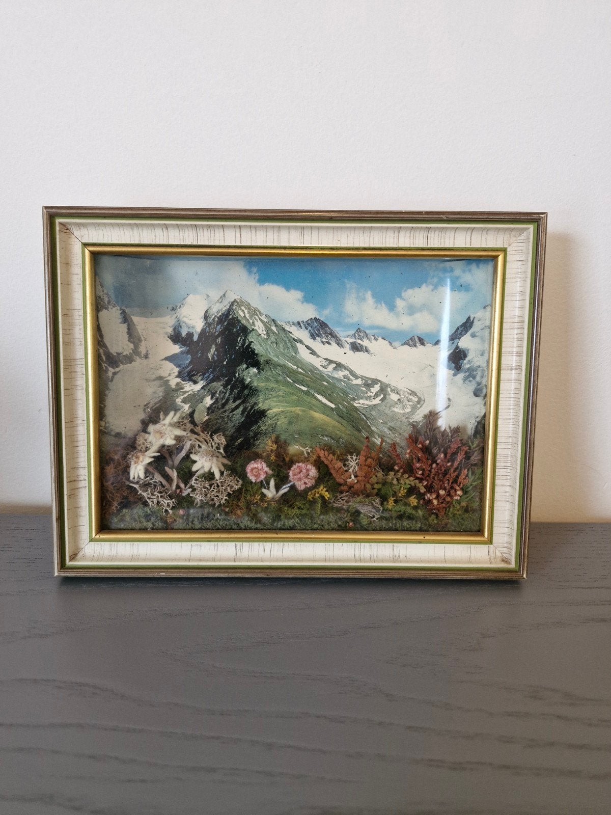 Vintage 3d diorama Alpensouvenir edelweiss Floralp Tirol, Ophalen of Verzenden
