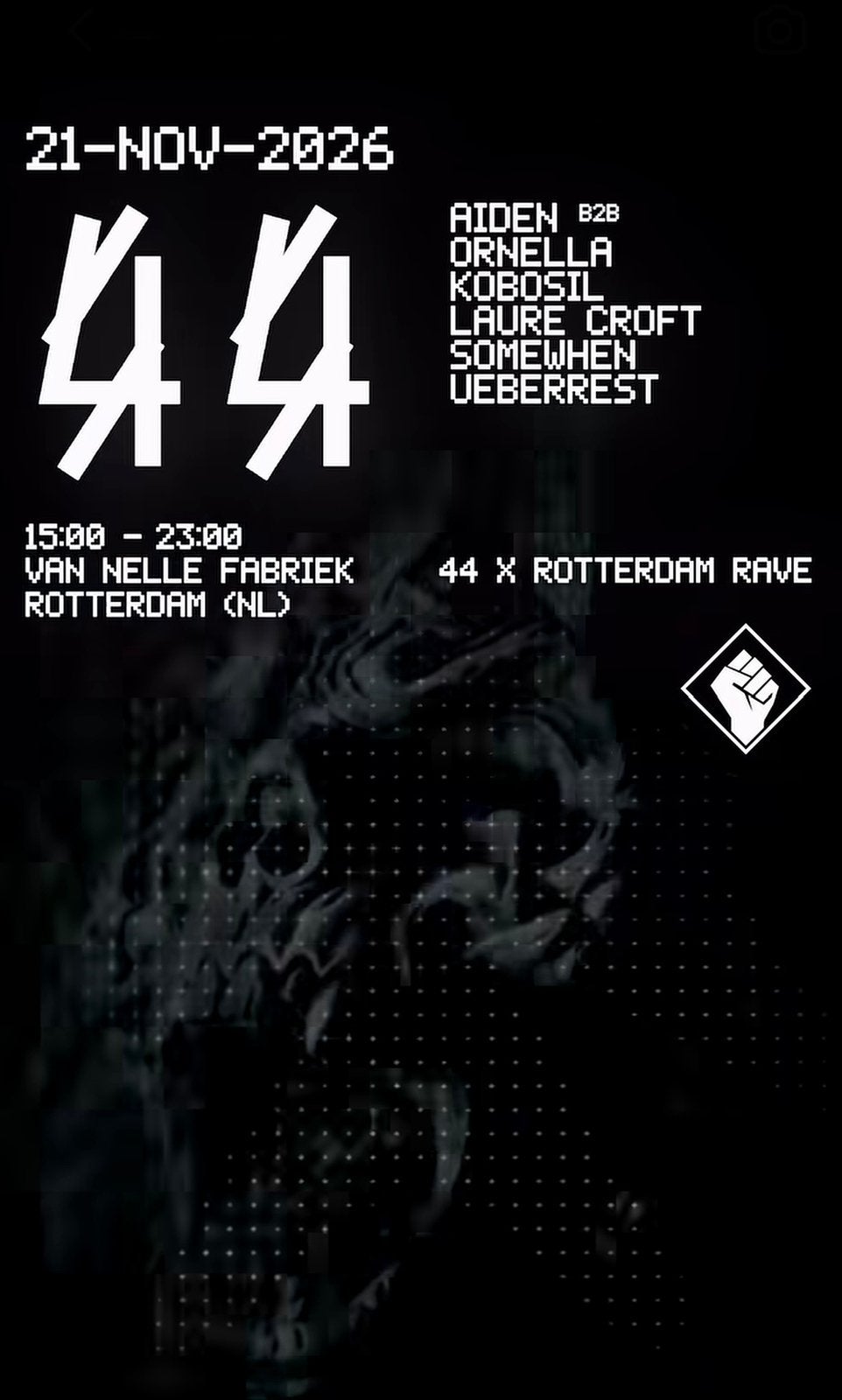 Rotterdam Rave x 44 van Nelle Fabriek, Eén persoon