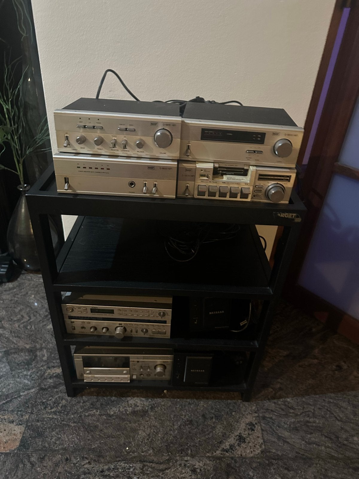 Vintage Aiwa tower en BASF Hifi Set met HF Rack, Gebruikt, Cassettedeck, Akai, Losse componenten