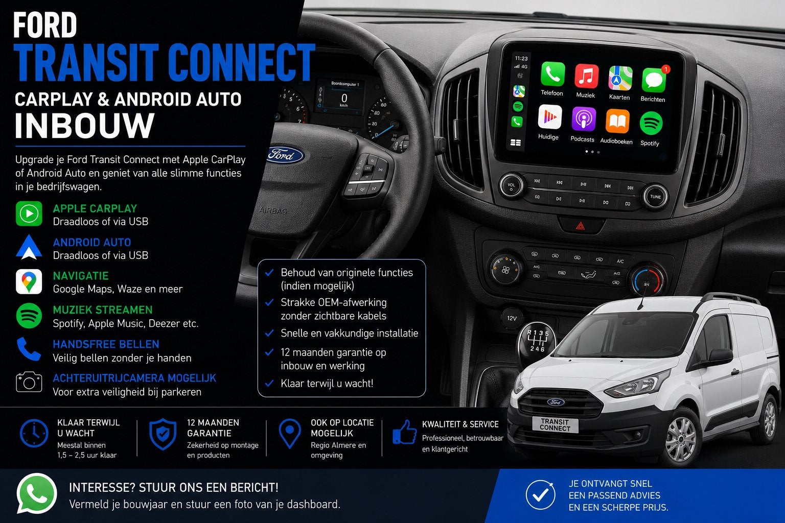 Ford Transit Connect CarPlay & Android Auto Inbouw, Auto diversen, Carkits, Nieuw, Ophalen