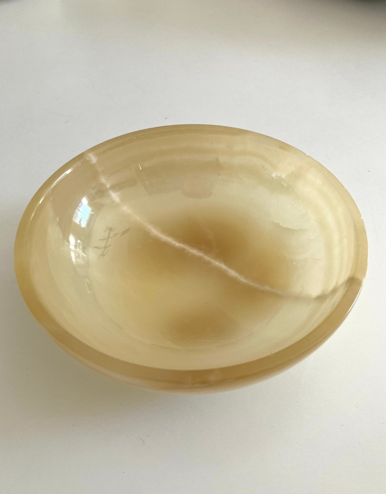 Vintage onyx steen schaaltje bakje geel marmer bohemian boho, Ophalen, Schaal, Rond, Zo goed als nieuw