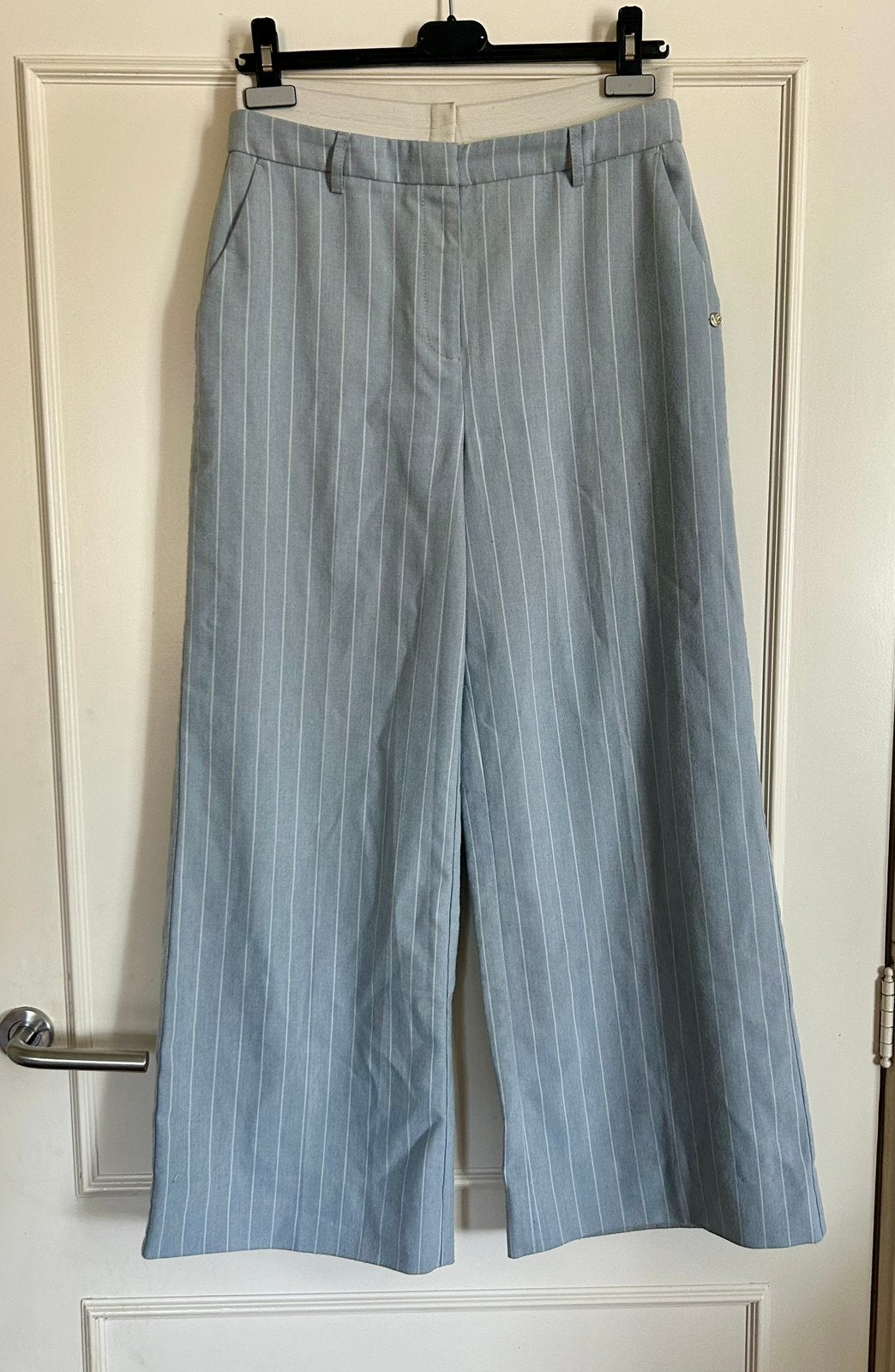 Sky Blue pinstripe JoshV, Josh V Wide Leg broek M, Maat 38/40 (M), Zo goed als nieuw, Lang, Verzenden