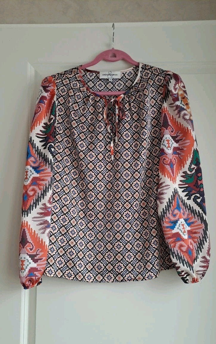 Andcowoman Dames Blouse Maat M - Kleurrijk Patroon, Maat 38/40 (M), Meerkleurig, Ophalen of Verzenden, Zo goed als nieuw