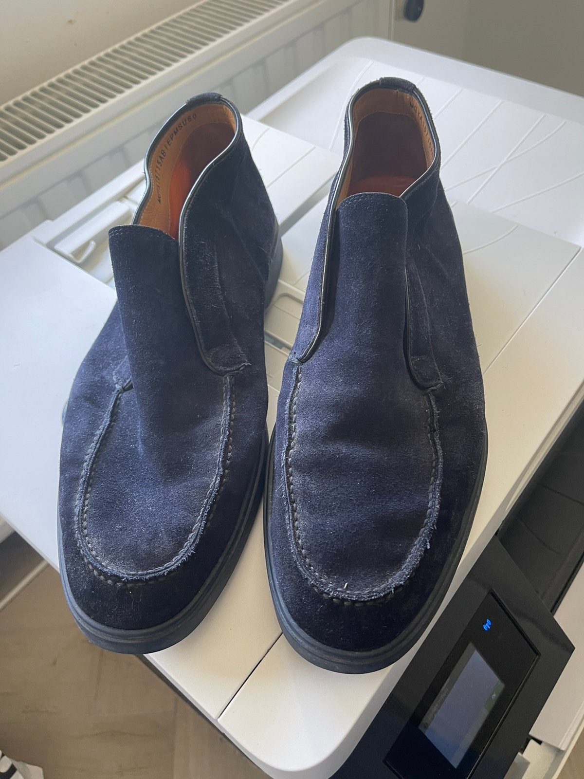 Santoni donkerblauw suede, maat 43, Loafers, Blauw, Ophalen of Verzenden, Gedragen