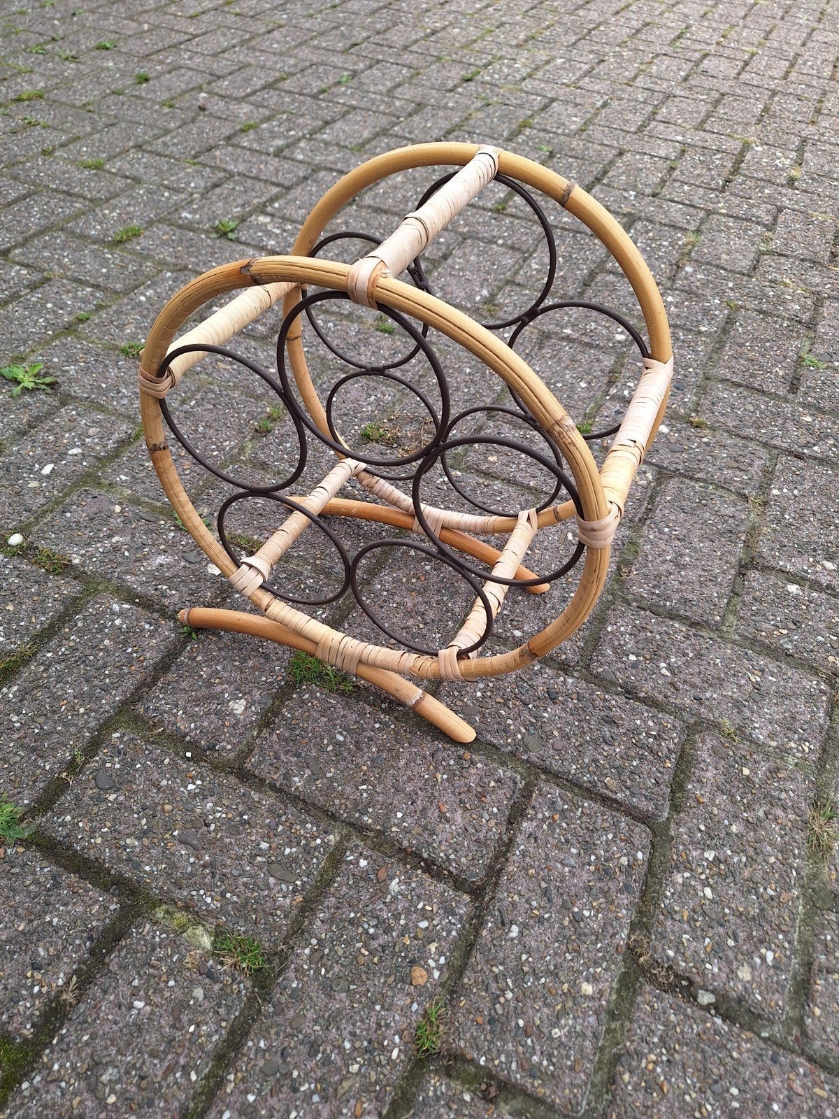 retro wijnrekje bamboe, Ophalen of Verzenden, Gebruikt, Hout