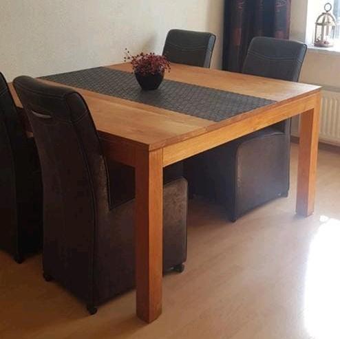 Massief teak houten eettafel., Ophalen, Gebruikt, 200 cm of meer, 50 tot 100 cm