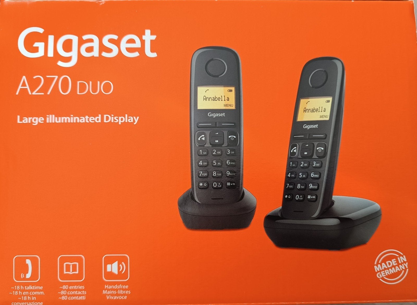 Gigaset A270 DUO draadloze telefoon met verlicht display, Ophalen, Nieuw, 2 handsets, Stralingsarm