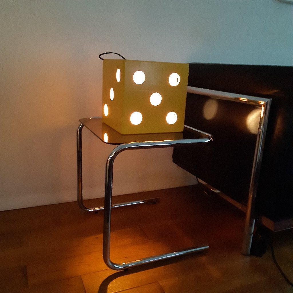 Vintage houten dobbelsteen lamp, 1960s, Gebruikt, Overige merken, Vintage, 26 cm