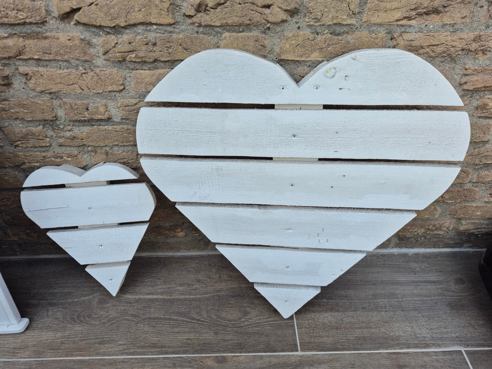 Set van 2 houten hart decoraties - wit geverfd, Huis en Inrichting, Ophalen, Hout, Wit, Landelijk
