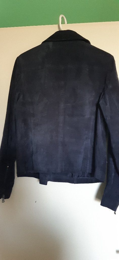 Donkerblauwe suede jas, Kleding | Dames, Jassen | Winter, Blauw, Zo goed als nieuw, Miss Etam, Ophalen