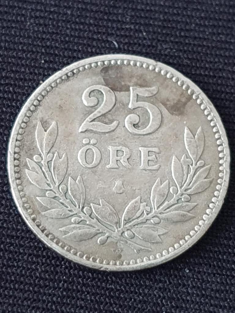 Oude Zilveren 25 Öre munt uit 1919 Zweden., Ophalen of Verzenden, Overige landen, Losse munt, Zilver