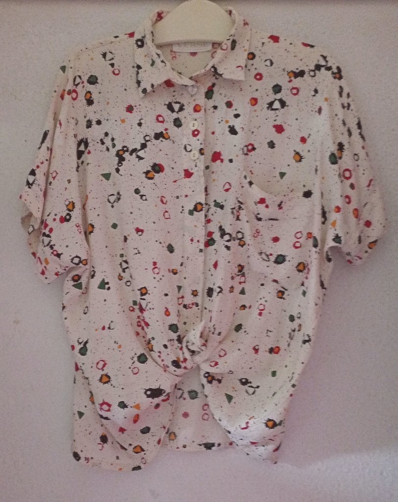Vintage Verse blouse print 100% viscose 40 / M, Maat 38/40 (M), Meerkleurig, Ophalen of Verzenden, Zo goed als nieuw
