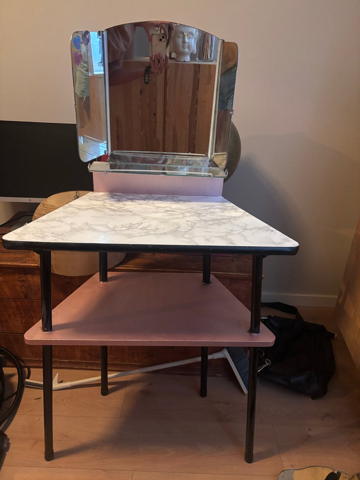 Vintage make-up tafel - Opgeknapt - 70x130cm, Ophalen, 100 tot 150 cm, 50 tot 100 cm, Zo goed als nieuw