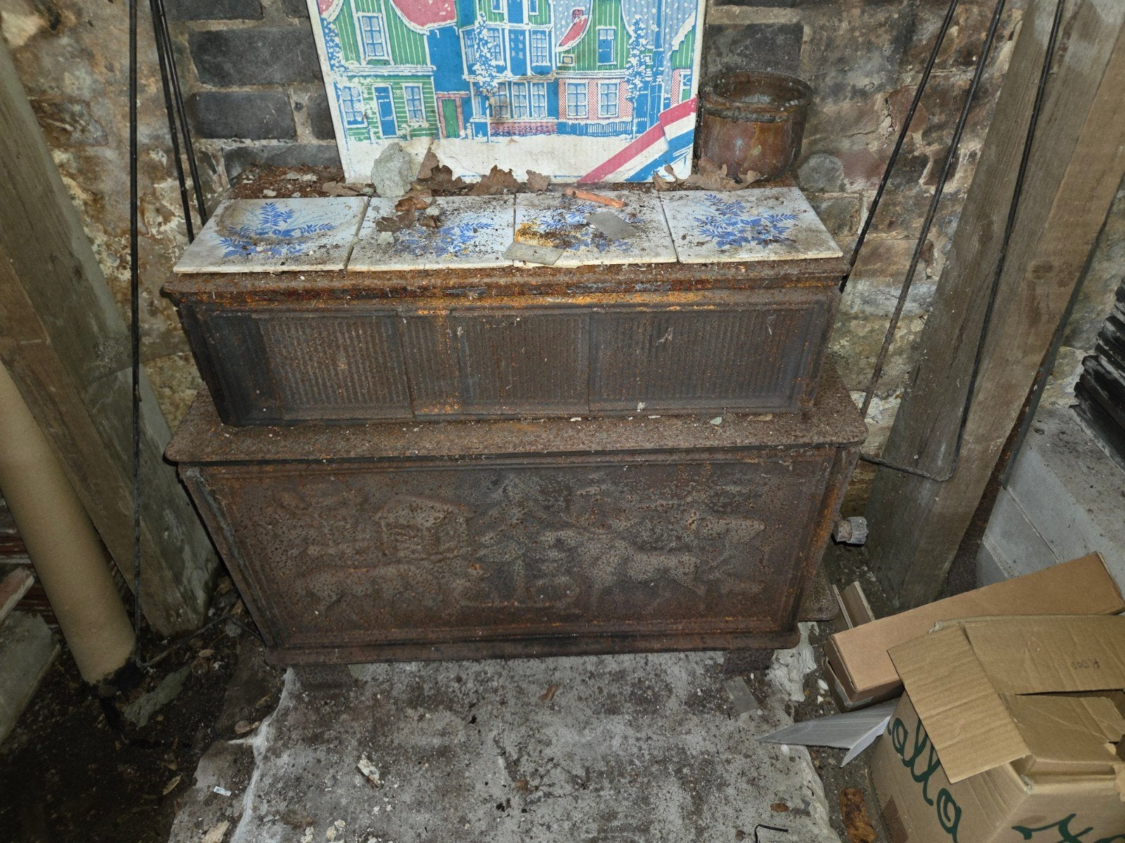 antieke authentieke gietijzer houtkachel, kachel, Ophalen, Gebruikt, Hout, Houtkachel