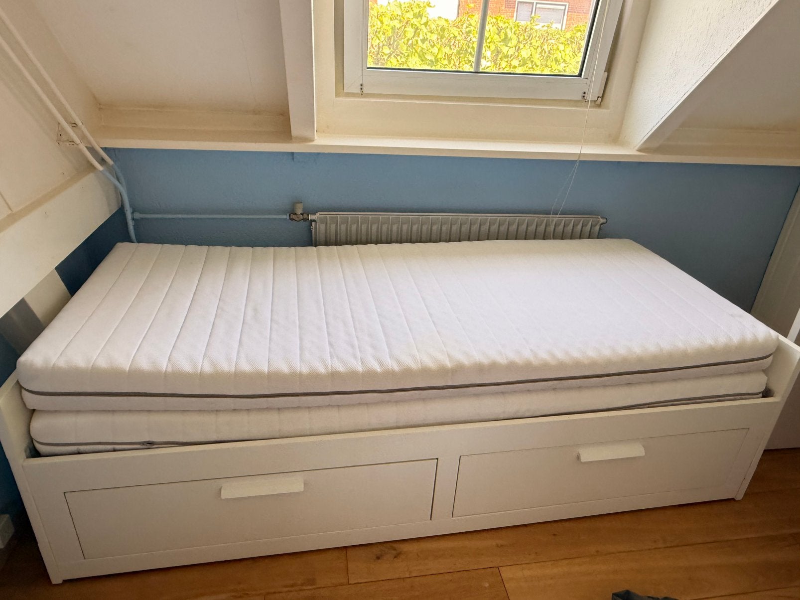Brimnes uitschuifbaar bed, Ophalen, Verstelbaar, Wit, Tweepersoons