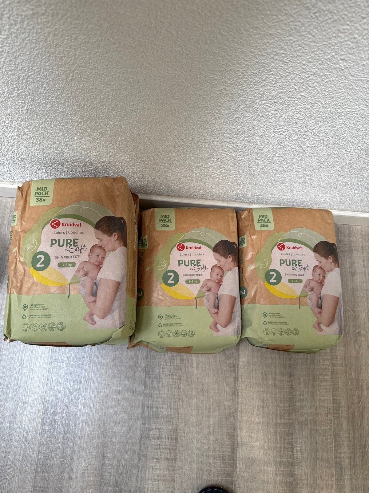 3 pakken Kruidvat Pure & Soft luiers maat 2 (3-6 kg), Ophalen of Verzenden, Nieuw