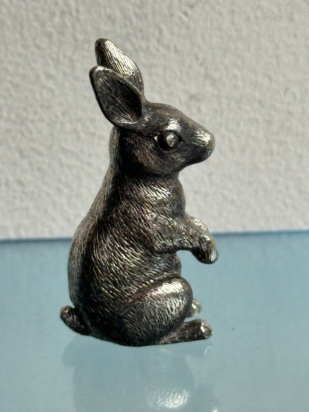 Oud Verzilverd tin beeldje Konijn / haasje miniatuur, Ophalen of Verzenden, Gebruikt, Dier
