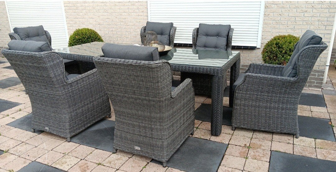 Grote luxe wicker tuinset diningset 6 persoons, Tuin en Terras, Ophalen, 6 zitplaatsen, Zo goed als nieuw, Wicker