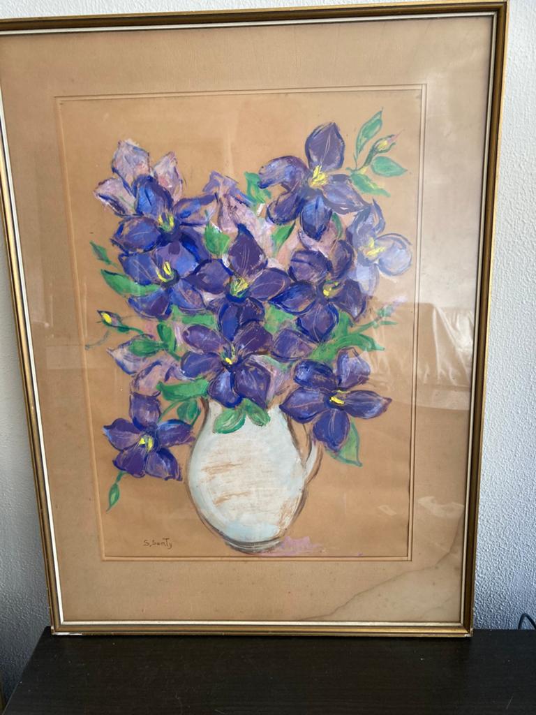 Schilderij: Bloemen in vaas, gesigneerd S. Sarty, Antiek en Kunst, Kunst | Schilderijen | Klassiek, Ophalen of Verzenden