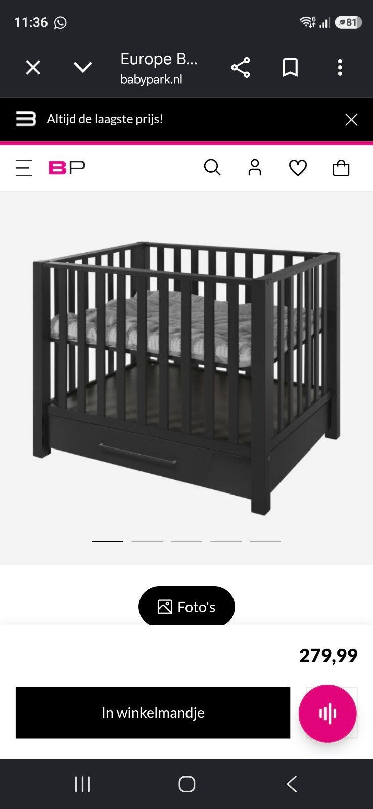 Europe Baby Casper II Box met Lade - Zwart, Ophalen, Gebruikt, Rechthoekig, Lade
