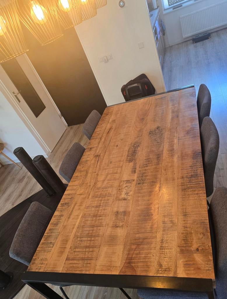 Mooie eettafel 200x100x77, Gebruikt, 100 tot 150 cm, 200 cm of meer, Vijf personen of meer