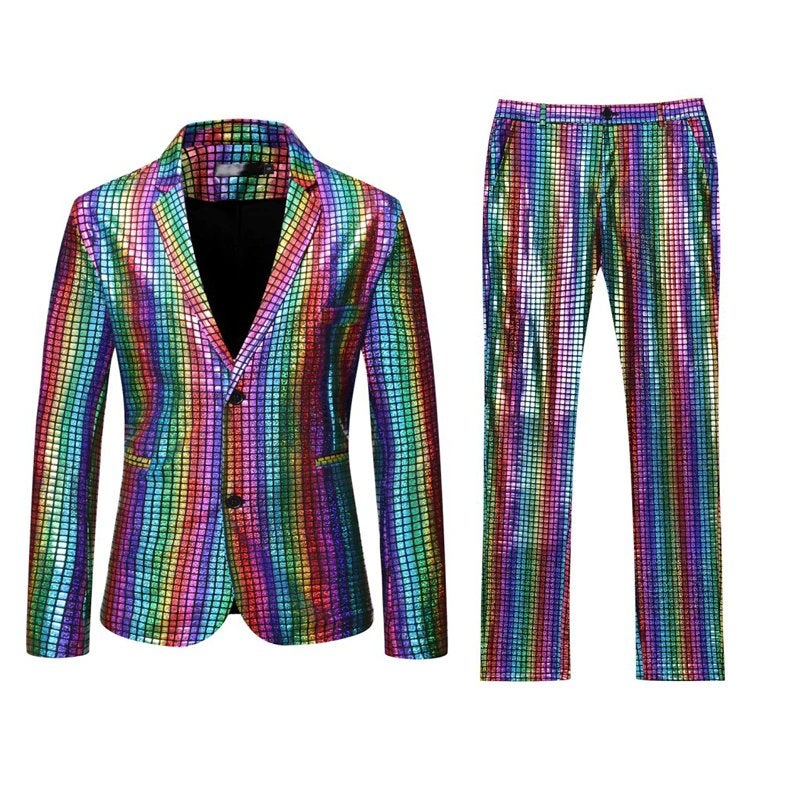 Heren regenboog geruit kostuum pak blazer colbert broek, Kleding | Heren, Verzenden, Nieuw, Overige maten, Meerkleurig