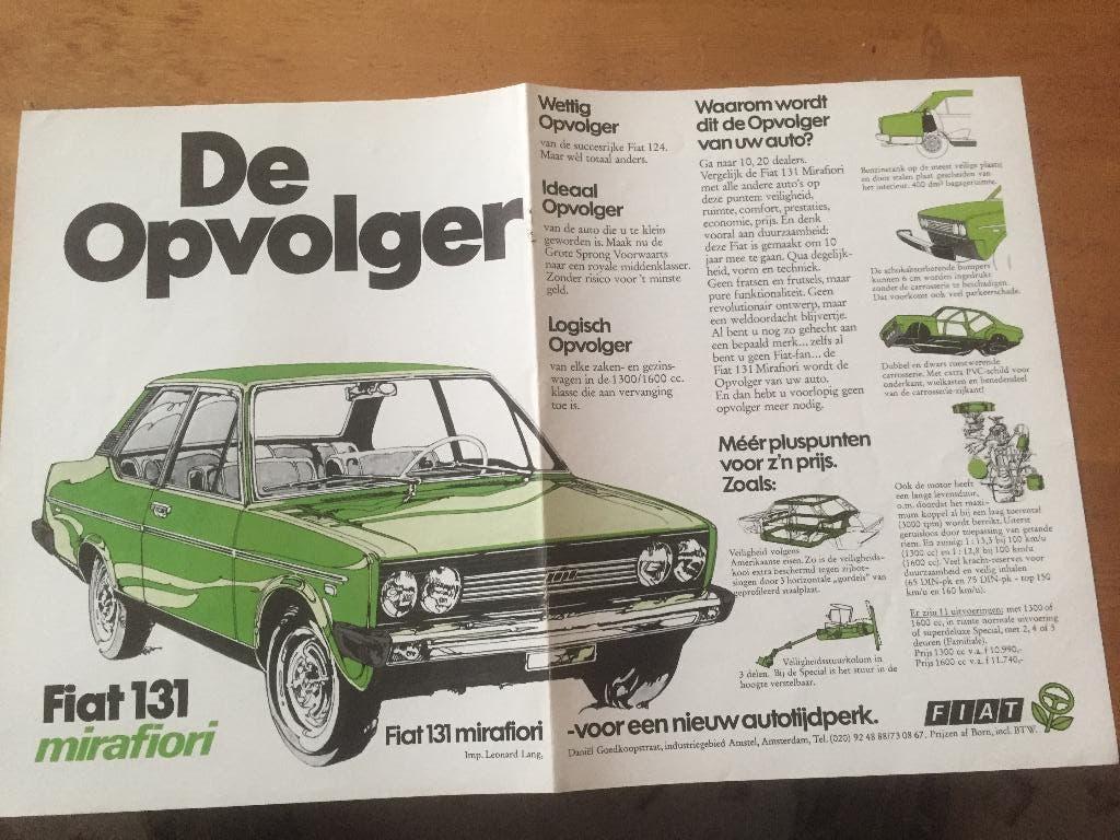 Advertentie Fiat 131 Mirafiori bij introductie 1974, Ophalen of Verzenden, Nieuw, Overige merken