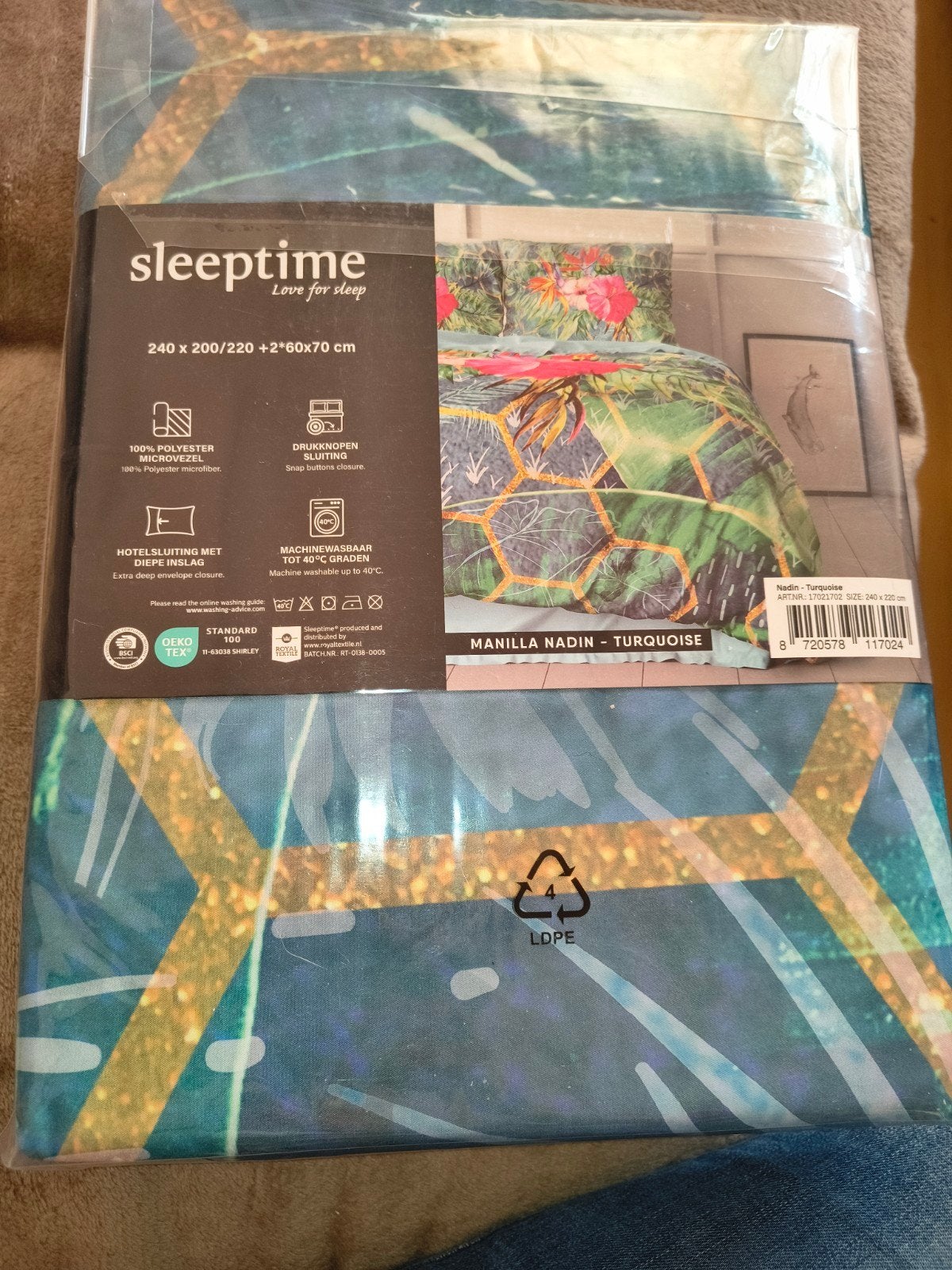 Sleeptime Dekbedovertrek Manilla Nadine Turquoise 240x220, Overige merken, Nieuw, Ophalen of Verzenden, Instopstrook