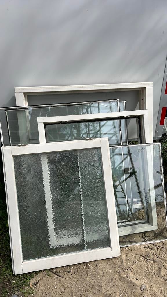 Diverse hardhouten kozijnen met dubbelglas, Ophalen, Gebruikt, Raamkozijn, Inclusief glas