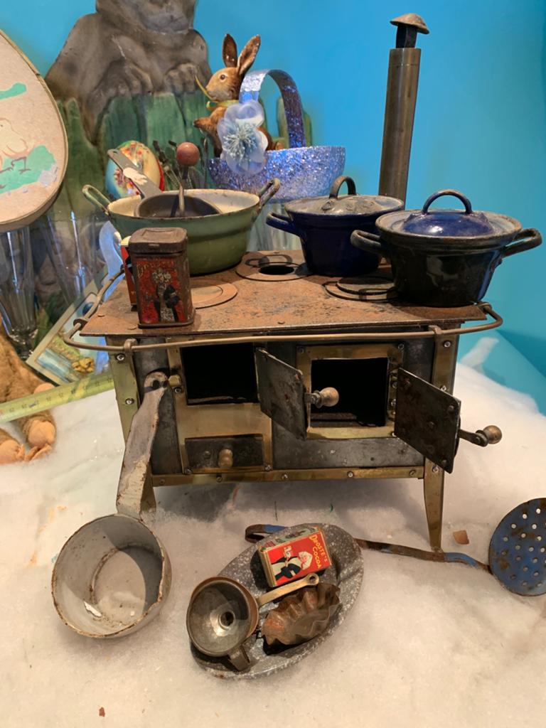 Antieke Speelgoed Fornuis met Accessoires, Antiek en Kunst, Ophalen of Verzenden