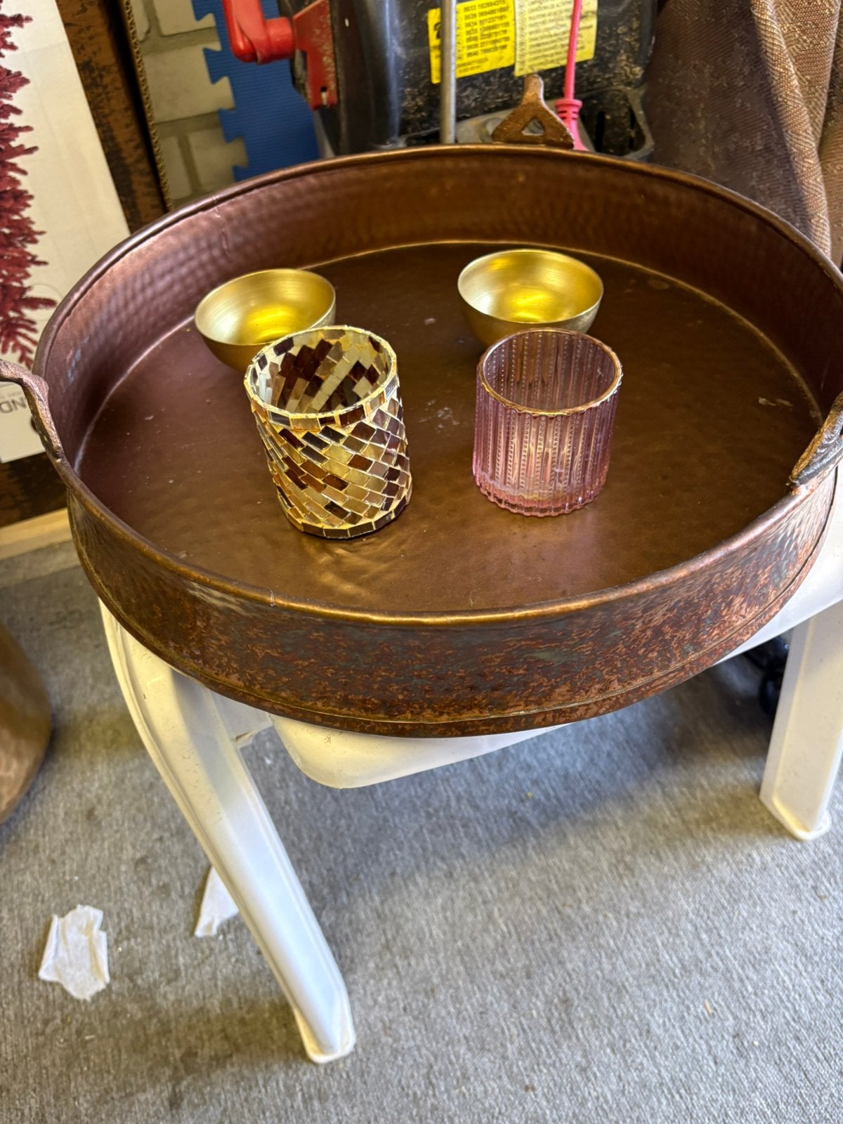 Brons metalen decoratie schaal met theelicht houders, Ophalen of Verzenden