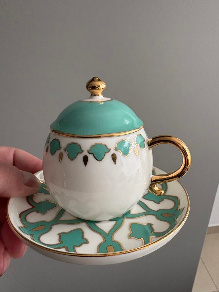 Prachtige Espressokopjes met Schotels - Turks Design, Ophalen of Verzenden, Zo goed als nieuw, Overige stijlen, Kop(pen) en/of Schotel(s)