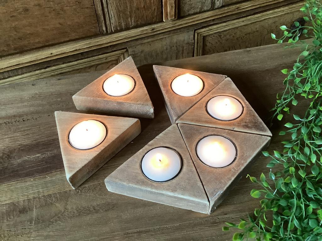 NIEUW mango houten windlichten taart, Ophalen of Verzenden, Nieuw, Hout
