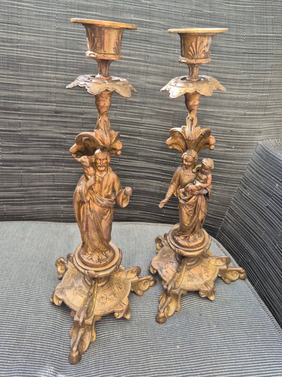 Vintage Figuratieve Kandelaars - Pendantset (1920-1930), Ophalen of Verzenden, Koper of Brons