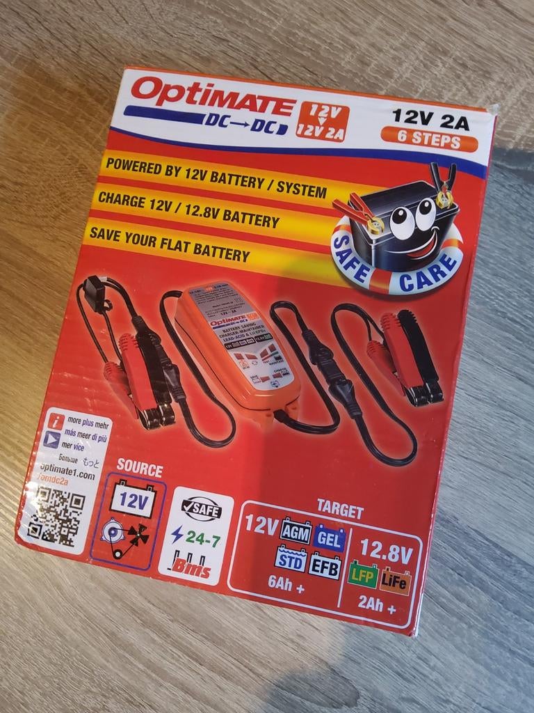 Optimate DC - DC lader 12 volt, 2A 6 steps, Ophalen