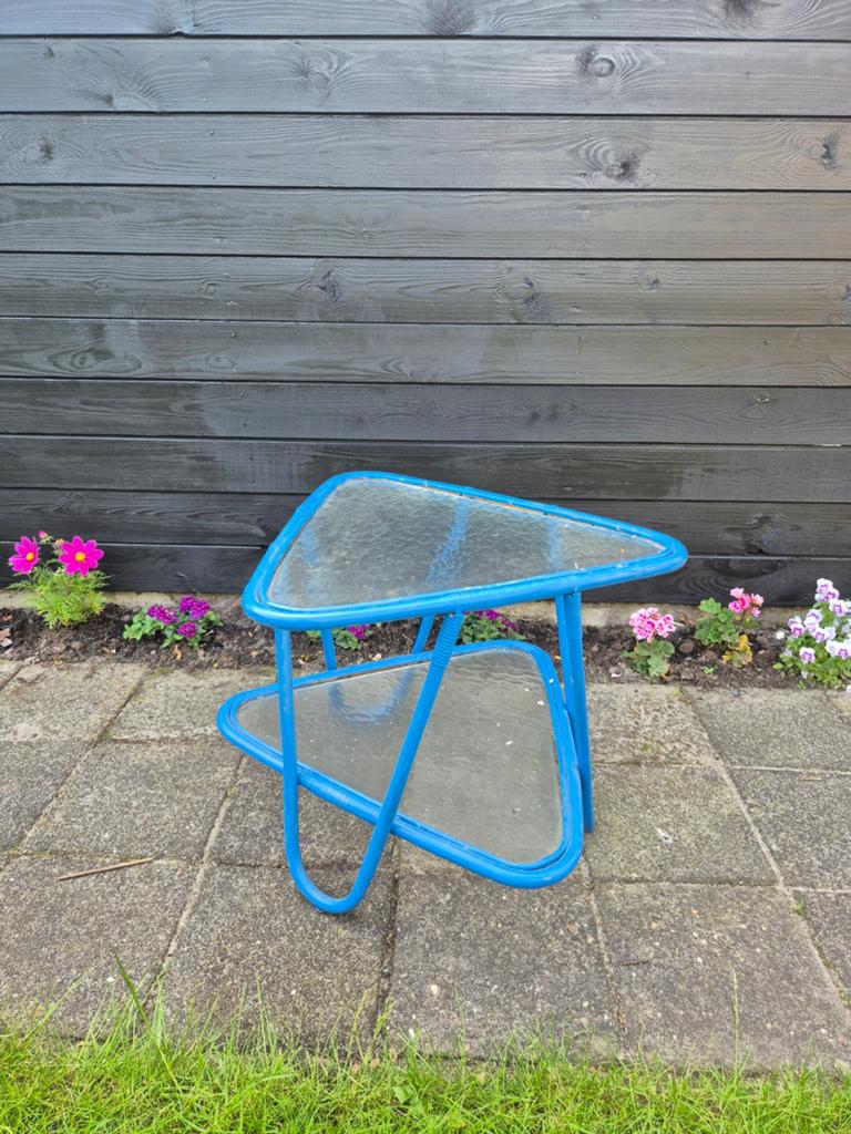 Retro rotan vintage rohe tafel bijzettafel salontafel glas, Ophalen of Verzenden, Huis en Inrichting