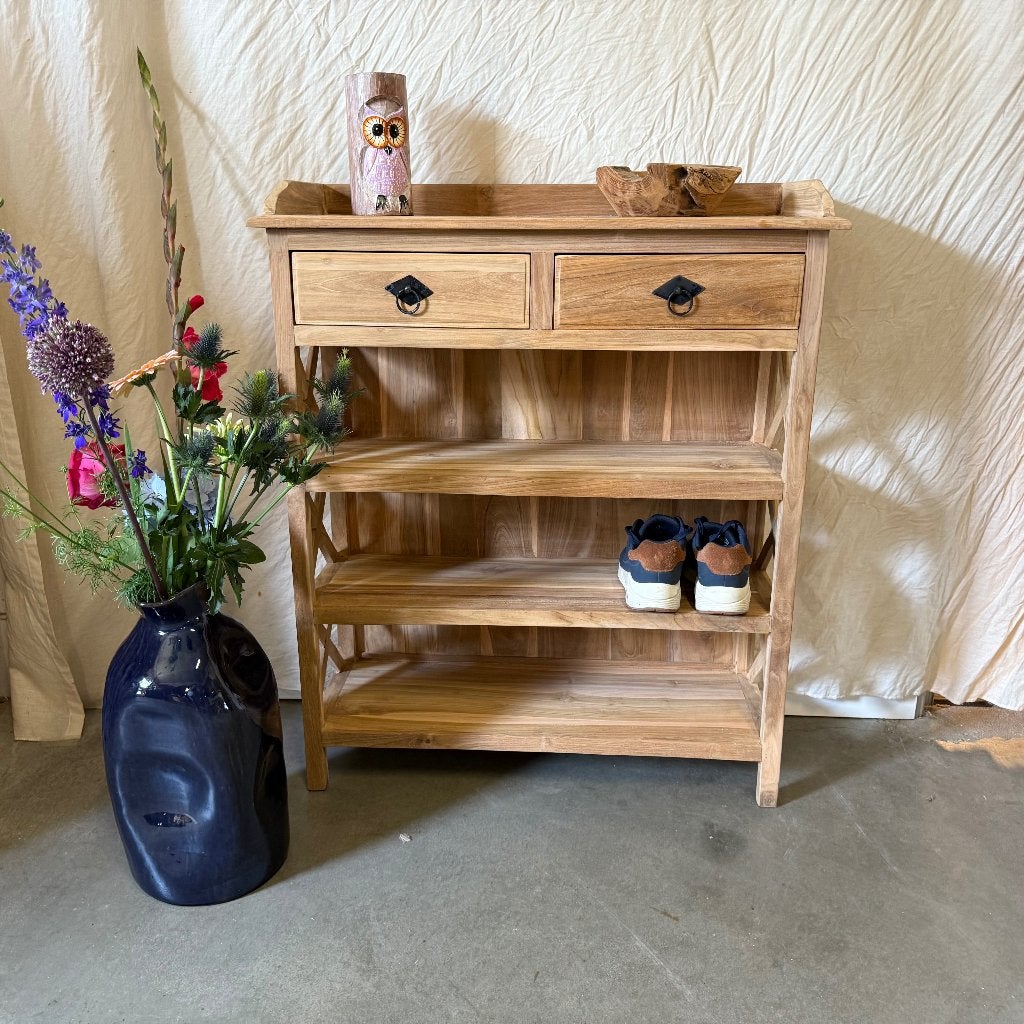 sidetable teak - 80 x 30 cm - 2 lades - Gratis bezorgd, TTM Wonen, Meubels – (Perzische) Tapijten en Woonaccessoires, 50 tot 100 cm