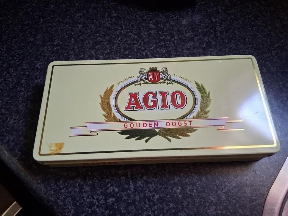 Agio sigaren blik vintage, Verzamelen, Rookartikelen, Aanstekers en Luciferdoosjes, Ophalen, Gebruikt, Tabaksdoos of Verpakking